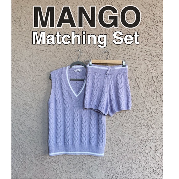 MANGO SET Lavender Cableknit Sweater Vest & Knit Shorts Co-ord Set - Picture 2 of 12